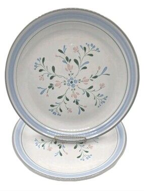 Vintage Fascino Stoneware Dinner Plate 10.75" Yamaka Green Blue Bands Farmhouse